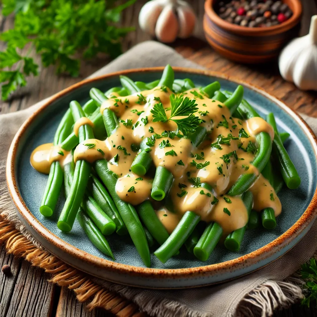 Judias verdes con salsa de huevo.